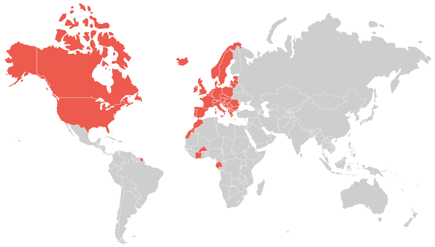 Carte du monde situant les pays dans lesquels est implémenté FIT in NETWORK.