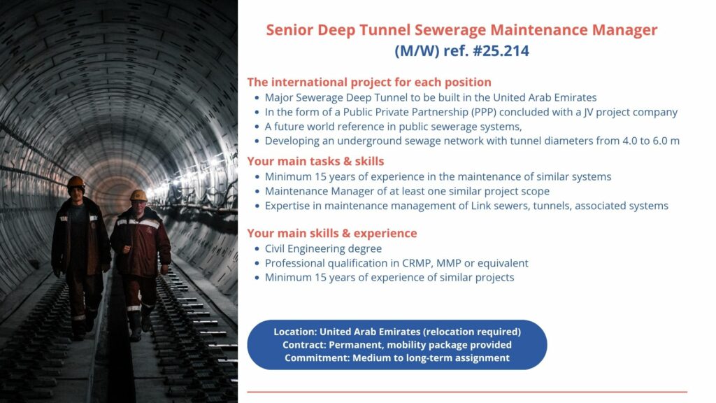UAE – Senior Deep Tunnel Sewerage Maintenance Manager (M/W)